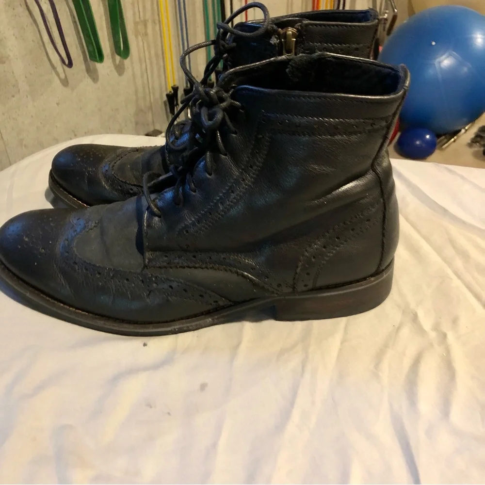 Rockport Black Leather Wingtip Zip Lace Boots
